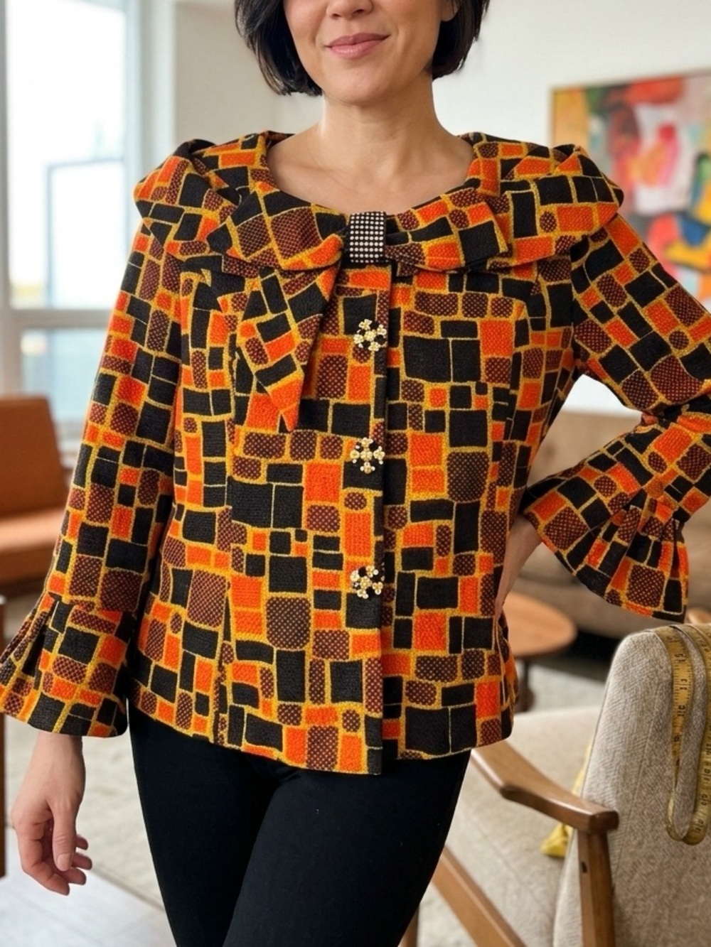 Vintage SUSANNA Retro Colours Bow Collared Dressy Jacket